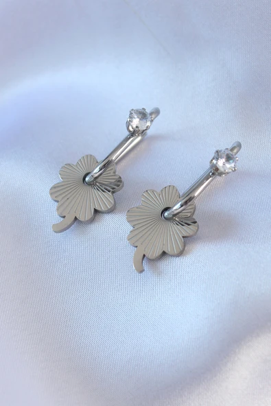 316L Çelik Gümüş Renk Zirkon Taşlı Kadın Göçmen Küpesi - TJ-BKP7539 - Resim 2