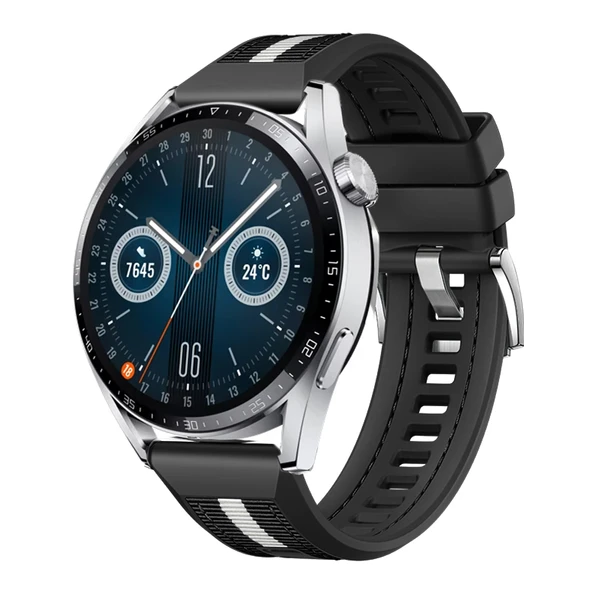 Huawei Watch GT3 Pro GT3 GT2 46mm SportStripe Örgü Desen Metal Tokalı Silikon Akıllı Saat Kordonu  Siyah ürün görseli