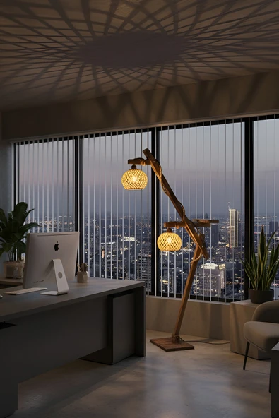 Celestia Rustik Ahşap Lambader – El Yapımı Jüt Halatlı, Sıcak Işıklı Dekoratif Yer Lambası - Resim 3