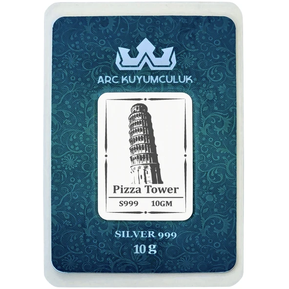999 Ayar Gümüş ile Üretilmiş Pizza Kulesi Temalı Hediyeye Özel 10 Gram Gümüş Külçesi-756 ürün görseli