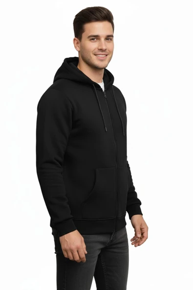 Erkek Büyük Beden Kapüşonlu Fermuarlı Sweatshirt 6549 BGL-ST05012 - Resim 4