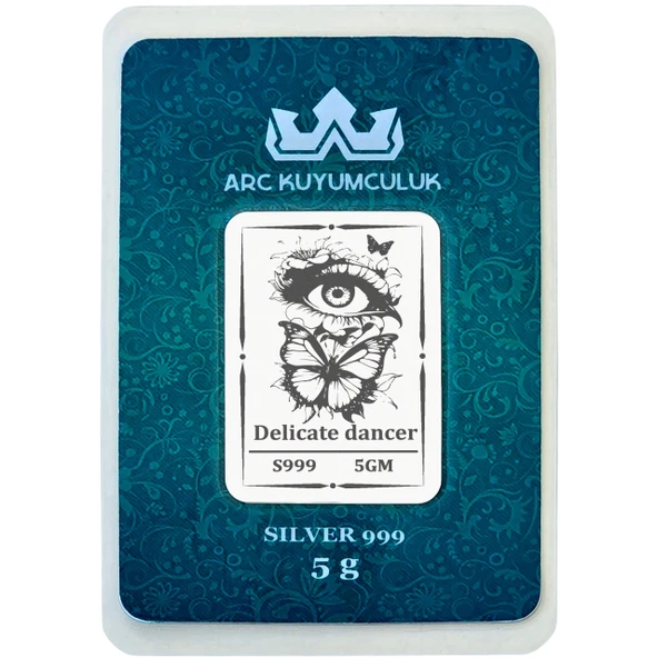 Kelebek Temalı 999 Ayar Gümüş ile Tasarlanmış Hediyeye Özel 5 Gram Gümüş Külçesi-753 ürün görseli