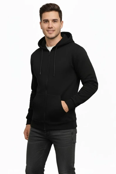 Erkek Büyük Beden Kapüşonlu Fermuarlı Sweatshirt 6549 BGL-ST05012 - Resim 3