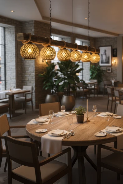 Celestia Rustik 6’lı Doğal Eskitilme Ahşap Avize El Yapımı Jüt Modern Lamba Sarkıt İskandinav Aydınlatma - Resim 4