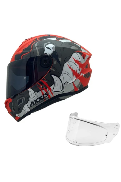 AXXIS DRAKEN S TROOPER E5 MAT KIRMIZI  DESENLİ MOTOSİKLET KASKI ÇİFT VİZÖRLÜ ürün görseli