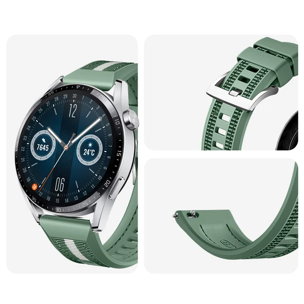 Huawei Watch GT3 Pro GT3 GT2 46mm SportStripe Örgü Desen Metal Tokalı Silikon Akıllı Saat Kordonu  Haki - Resim 3
