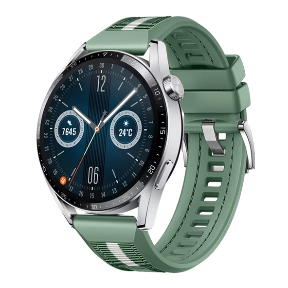 Huawei Watch GT3 Pro GT3 GT2 46mm SportStripe Örgü Desen Metal Tokalı Silikon Akıllı Saat Kordonu  Haki ürün görseli