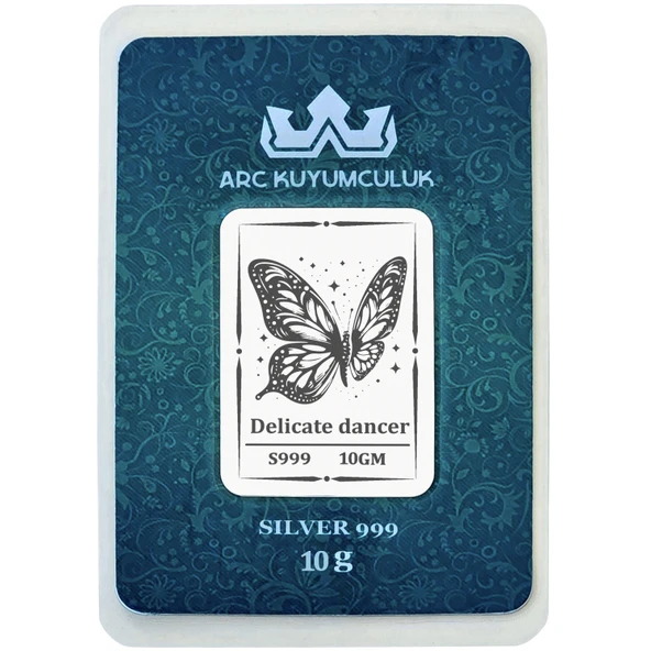 999 Ayar Gümüş ile Üretilmiş Kelebek Temalı Hediyeye Özel 10 Gram Gümüş Külçesi-754 ürün görseli
