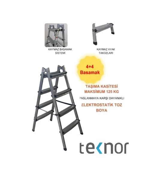 Çift Taraflı Dayanıklı 4+4 Metal Basamaklı Merdiven ürün görseli
