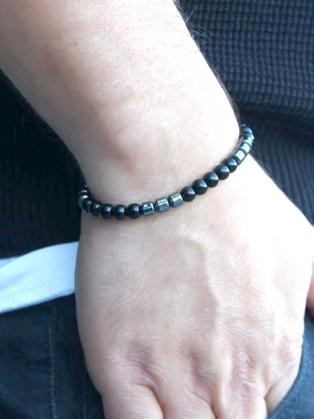 Erkek Doğal Taş Bileklik Oniks Hematit Taşı oaheb3 - Resim 3