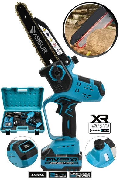 Assur 21V Çift Akü Otomatik Yağlamalı El Testeresi Ağaç Odun Dal Kesme Budama Dijital Gösterge ürün görseli 1