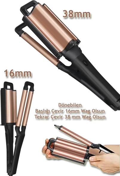 Shibowavy 2in1 16-38 Mm Ayarlanabilir Wag Saç Maşası Siyah - Resim 2