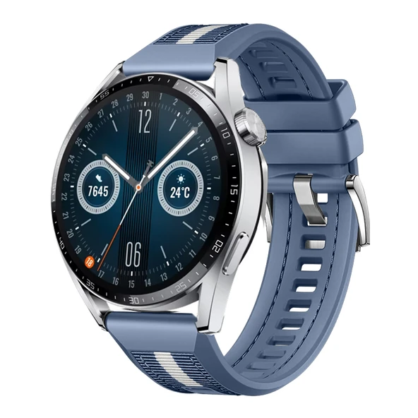Huawei Watch GT3 Pro GT3 GT2 46mm SportStripe Örgü Desen Metal Tokalı Silikon Akıllı Saat Kordonu  Mavi ürün görseli