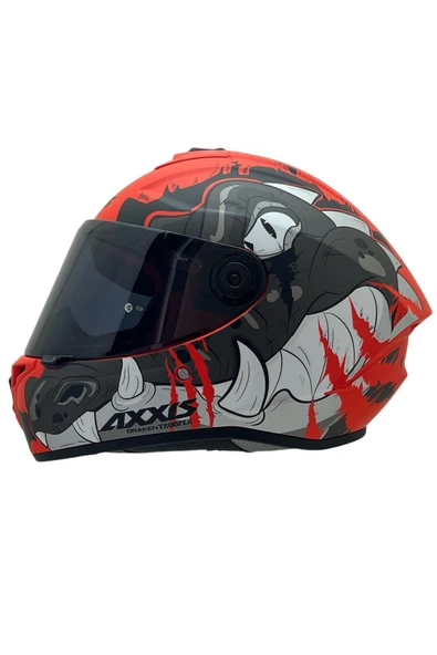 AXXIS DRAKEN S TROOPER E5 MAT KIRMIZI  DESENLİ MOTOSİKLET KASKI ÇİFT VİZÖRLÜ - Resim 2