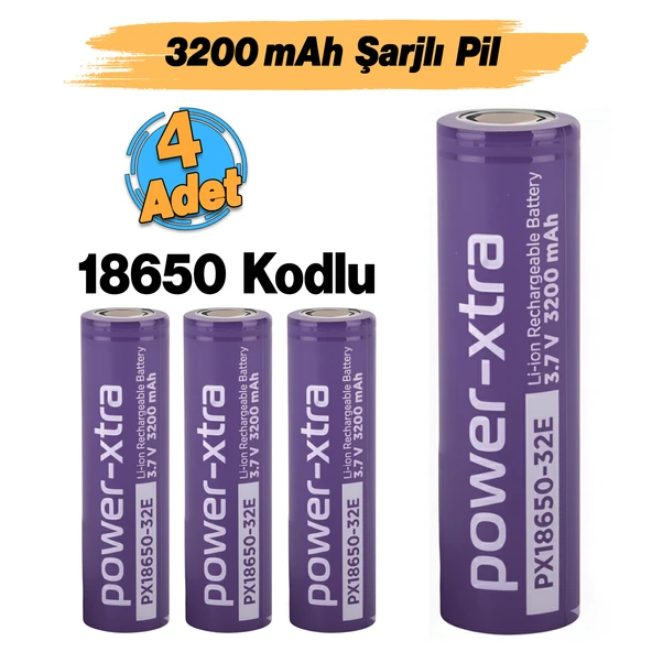 (4 Adet) 3200mAh Şarjlı Pil PX18650 Batarya 3.6V Li-Ion Uzun Ömürlü Yüksek Kapasite Şarj Edilebilir - Resim 2