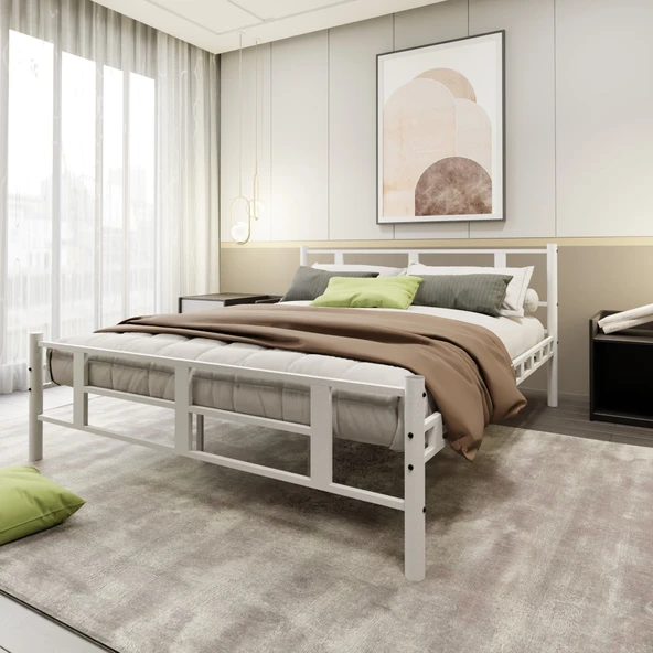 Lotus Çift Kişilik 140x190 Cm Metal Karyola A Kalite, Ses Çıkarmaz ,ölçülü Model Karyola Beyaz 1634a ürün görseli 1