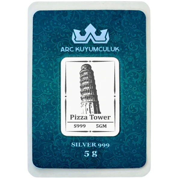 Pizza Kulesi Temalı Hediyeye Özel 5 Gram 999 Ayar Gümüş ile Tasarlanmış Gümüş Külçesi-756 ürün görseli
