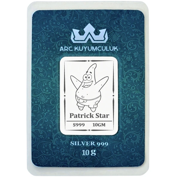 Hediyeye Özel 10 Gram Patrick Temalı 999 Ayar Gümüş ile Üretilmiş Gümüş Külçesi-755 ürün görseli