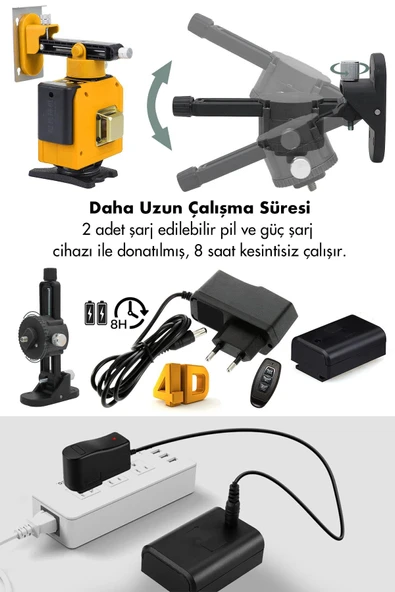 Assur Profesyonel 360° 12 Köşe Otomatik Hizalamalı Yeşil Çizgili Su Terazili Lazer Metre Hizalama - Resim 3