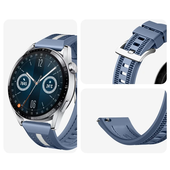 Huawei Watch GT3 Pro GT3 GT2 46mm SportStripe Örgü Desen Metal Tokalı Silikon Akıllı Saat Kordonu  Mavi - Resim 3
