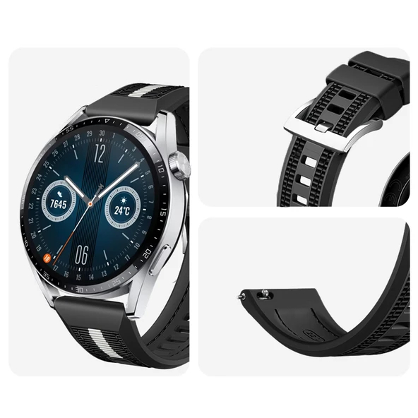 Huawei Watch GT3 Pro GT3 GT2 46mm SportStripe Örgü Desen Metal Tokalı Silikon Akıllı Saat Kordonu  Siyah - Resim 3