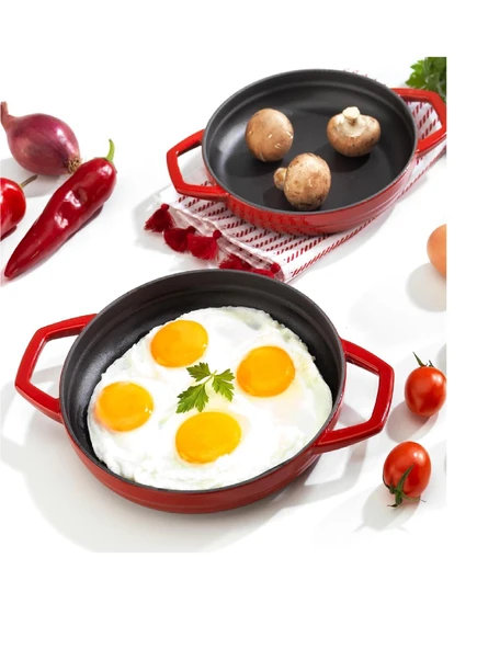 Schafer Guss Chef Döküm Sahan Çift Kulplu 22Cm-1 Parça-Kırmızı - Resim 2