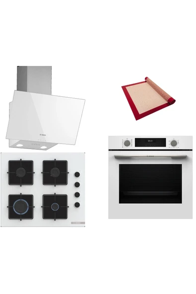 Bosch Beyaz 3 lü Ankastre Set (HUA717BV0T-POP6C2P30O-DWK63PJ20T)- Buhar Destekli - Fırın Matı ile ürün görseli