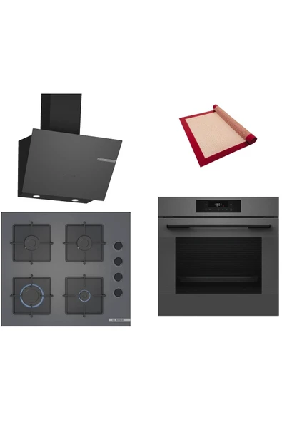 Bosch Gri 3 lü Ankastre Set (HJG852YN0T-POP6C9P30O-DWK66PJ70T) 3D Fry - Pişirme Matı ile ürün görseli 1