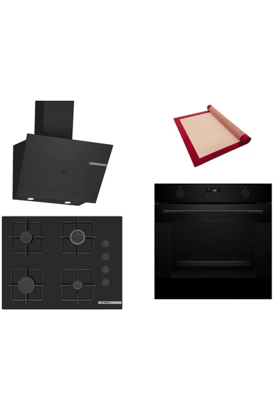 Bosch Siyah 3 lü Ankastre Set (HUA736EA0T-POP7C6P30O-DWK67PJ60T) Buhar Destekli - Pişirme Matı ile ürün görseli