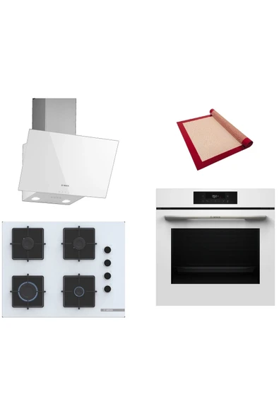 Bosch Beyaz 3 lü Ankastre Set (HJG852YW0T-POP7C2P30O-DWK63PJ20T) 3D Fry - Pişirme Matı ile ürün görseli