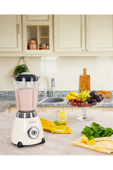 Zln1207 | Retro Stand Blender | 1,5l Cam Hazne | 500w Blendar | 2 Hız Ayarı | Bej - Resim 2