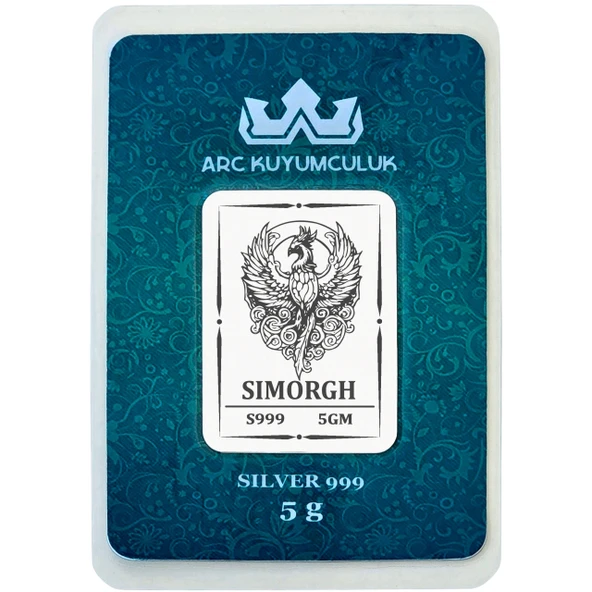 Simurg Temalı 999 Ayar Gümüş ile Tasarlanmış Hediyeye Özel 5 Gram Gümüş Külçesi-766 ürün görseli 1