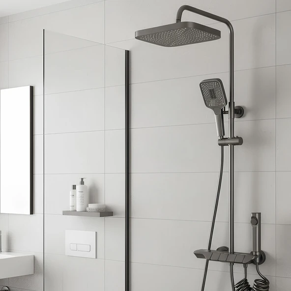 Piyano Robot Duş Seti Tuşlu Tam Takım Antrasit Lüks Yağmurlama Fonksiyonlu El Duşu Başlıklı Sistemi - Resim 3