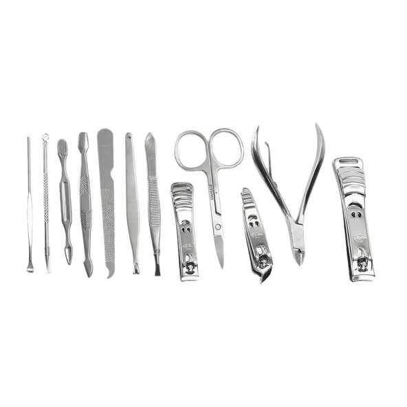 Lüks 12 Parça Paslanmaz Çelik Manikür ve Pedikür Seti Seyahat Boy Deri Çanta - Resim 3