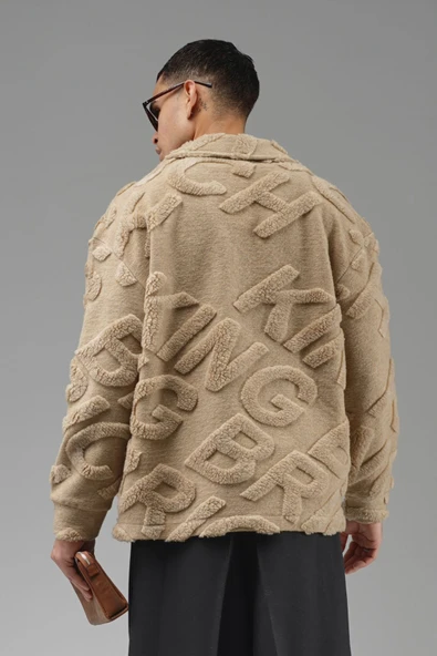 Oversize Önü Çıtçıt Kapamalı Astarsız Ve Cepsiz Peluş Ceket - Resim 5