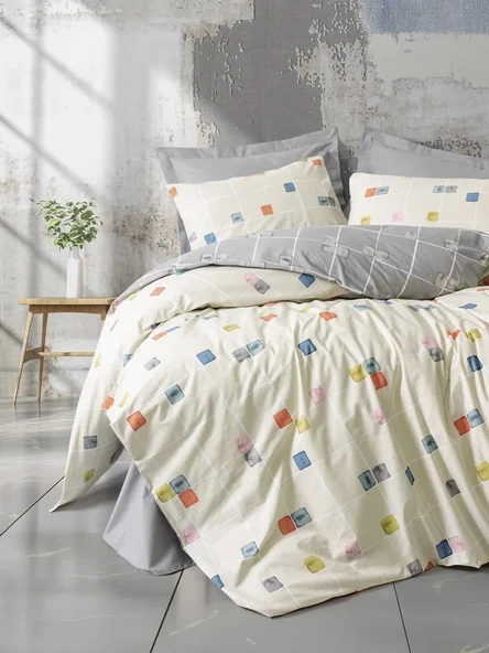 COTTON BOX MINIMAL ÇİFT KİŞİLİK LASTİKLİ ÇARŞAFLI NEVRESİM TAKIMI EVO GRİ ürün görseli 1