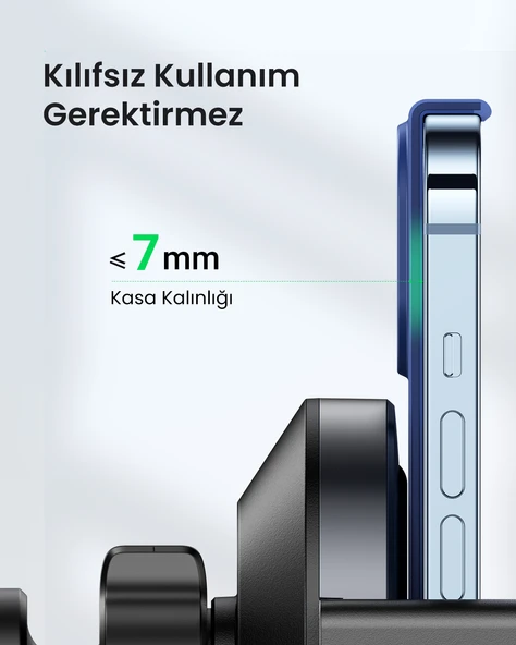 UGREEN Magsafe 15W Kablosuz Araç İçi Hızlı Şarj Cihazı, Otomatik Sensörlü Tutucu, Siyah, 40118 - Resim 7
