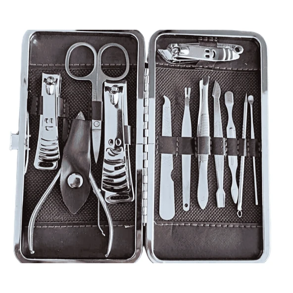 Lüks 12 Parça Paslanmaz Çelik Manikür ve Pedikür Seti Seyahat Boy Deri Çanta - Resim 2