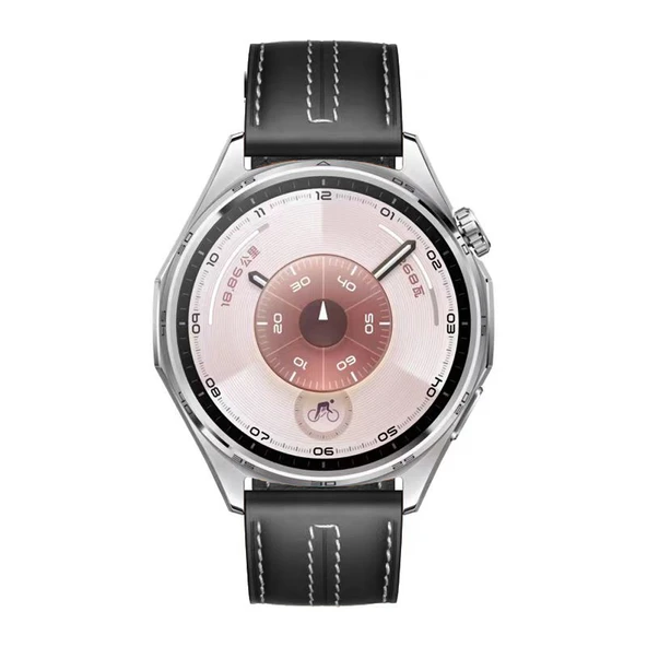 Sneezy Huawei Watch GT6 46mm İle Uyumlu Dikiş Desenli Deri Metal Tokalı Akıllı Saat Kordonu  Siyah - Resim 4