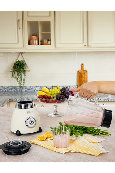Zln1207 | Retro Stand Blender | 1,5l Cam Hazne | 500w Blendar | 2 Hız Ayarı | Bej - Resim 3