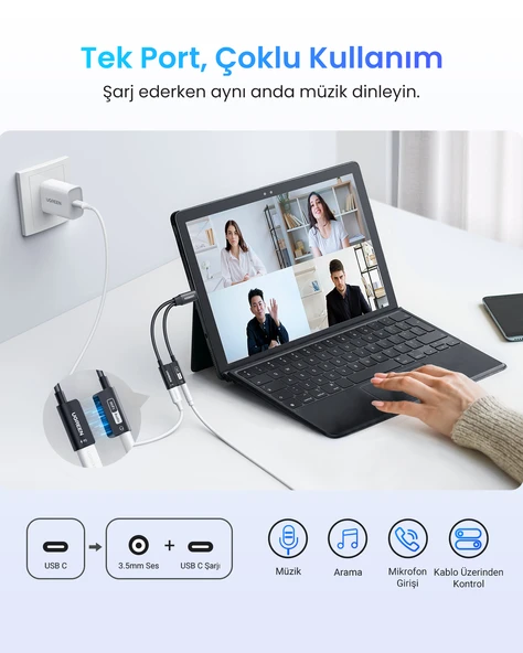 UGREEN Mangetic USB-C to Aux 3.5mm Hi-Res Audio DAC Chip Audio Adaptör, 25837 - Resim 2