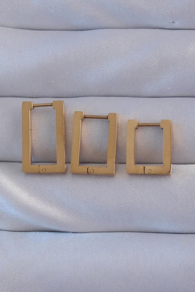 316L Çelik Gold Renk Dikdörtgen Küpe Seti - TJ-BKP9159 ürün görseli