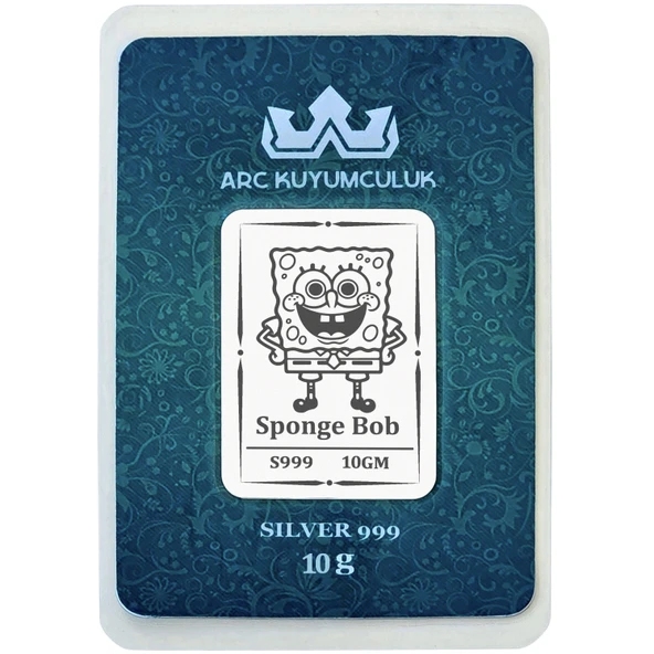 999 Ayar Gümüş ile Üretilmiş Sünger Bob Temalı Hediyeye Özel 10 Gram Gümüş Külçesi-767 ürün görseli