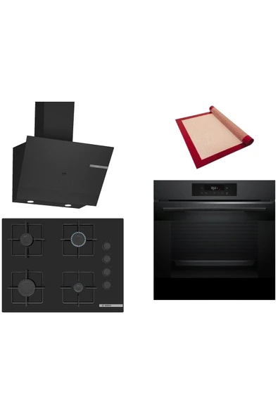 Bosch Siyah 3 lü Ankastre Set (HJG852YT0T-POP7C6P30O-DWK67PJ60T) 3D Fry - Pişirme Matı ile ürün görseli