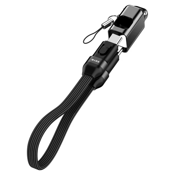 S-link Armor CC-020 60W 20 cm Type-C to Type-C PD Örgülü Metal Başlıklı Siyah Hızlı Şarj Kablosu - Resim 2