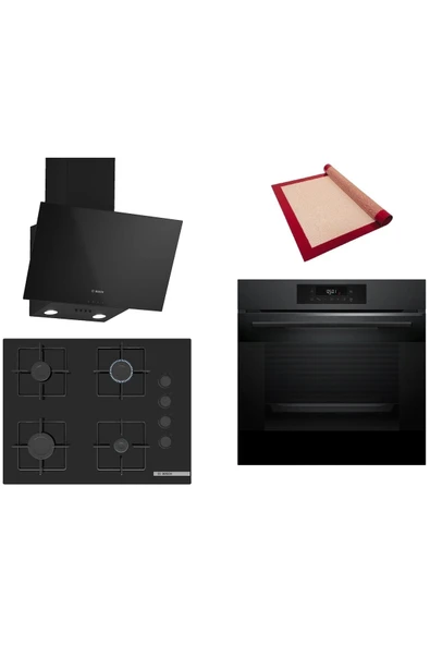 Bosch Siyah 3 lü Ankastre Set (HJG852YT0T-POP7C6P30O-DWK63PJ60T) 3D Fry - Pişirme Matı ile ürün görseli