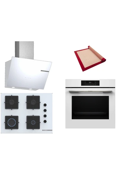 Bosch Beyaz 3 lü Ankastre Set (HJG852YW0T-POP7C2P30O-DWK66PJ20T) 3D Fry - Pişirme Matı ile ürün görseli