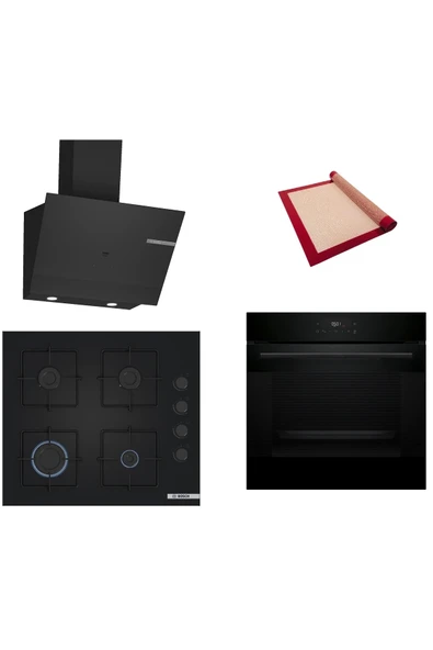 Bosch Siyah 3 lü Ankastre Set (HJG852YB0T-POP6C6P30O-DWK67PJ60T) 3D Fry - Pişirme Matı ile ürün görseli