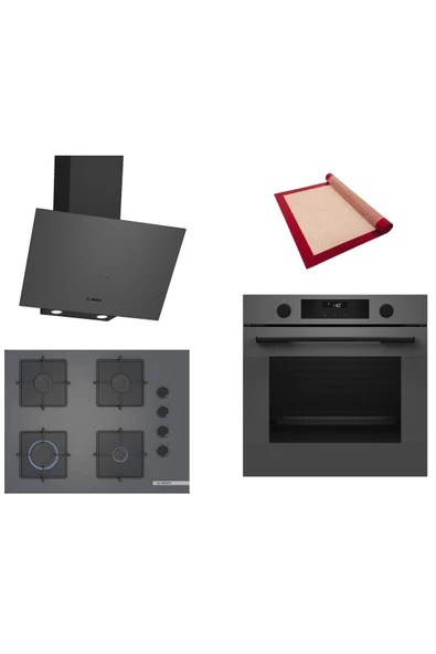 Bosch Gri 3 lü Ankastre Set (HUA736EN0T-POP7C9P30O-DWK64PJ70T) Buhar Destekli - Pişirme Matı ile ürün görseli