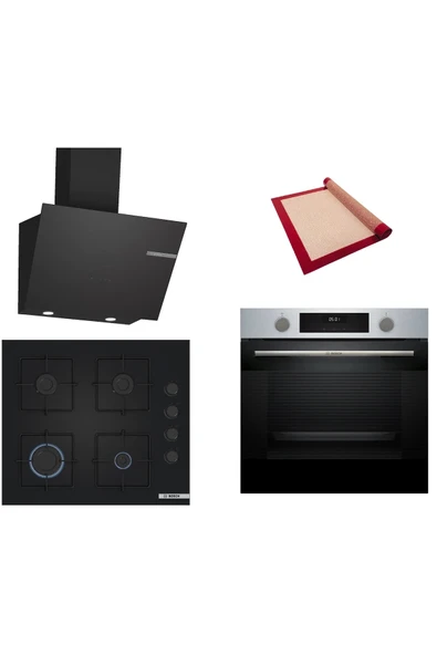 Bosch Siyah 3 lü Ankastre Set (HUA717BR0T-POP6C6P30O-DWK66PJ60T ) Buhar Destekli - Pişirme Matı ile ürün görseli